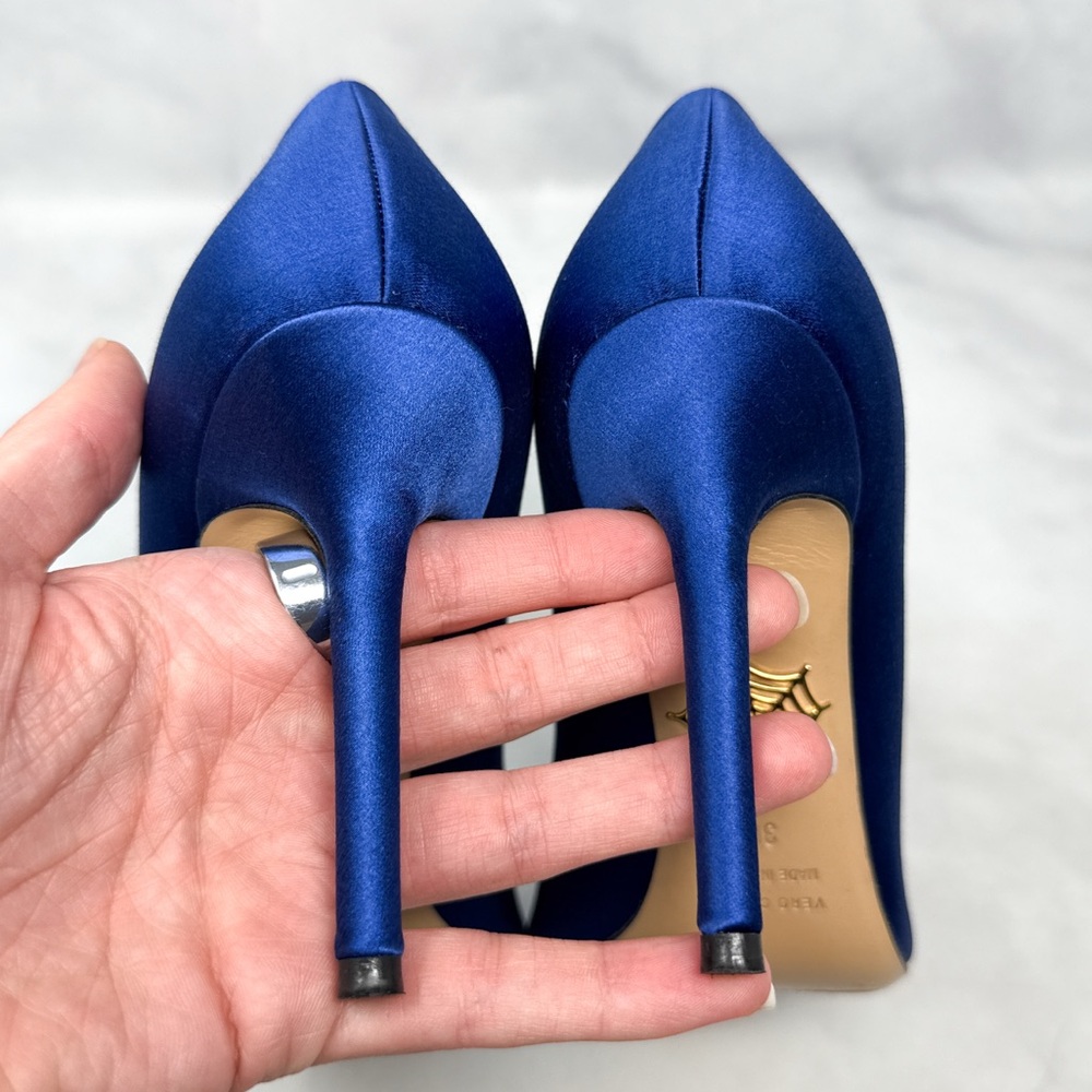 Charlotte Olympia Lippy Eva Metal Lips Silk Satin Pointed Toe Stiletto Heel Pump - Picture 8 of 13